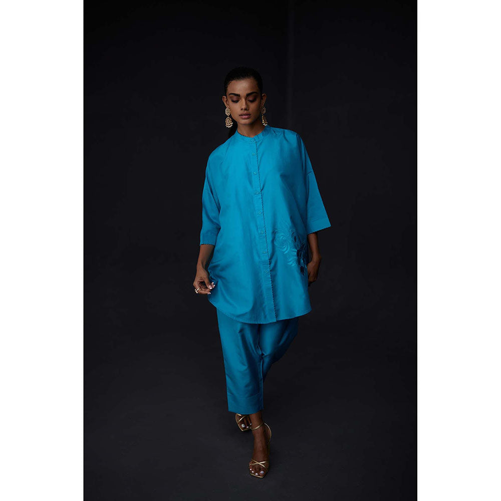 BRIH Turquoise Embroidered Tunic with Pant (Set of 2)