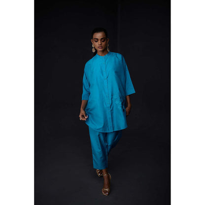 BRIH Turquoise Embroidered Tunic with Pant (Set of 2)