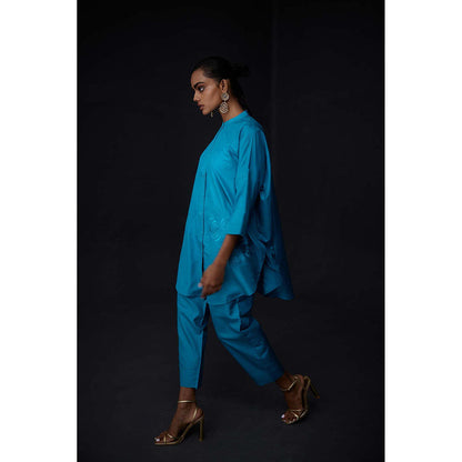 BRIH Turquoise Embroidered Tunic with Pant (Set of 2)