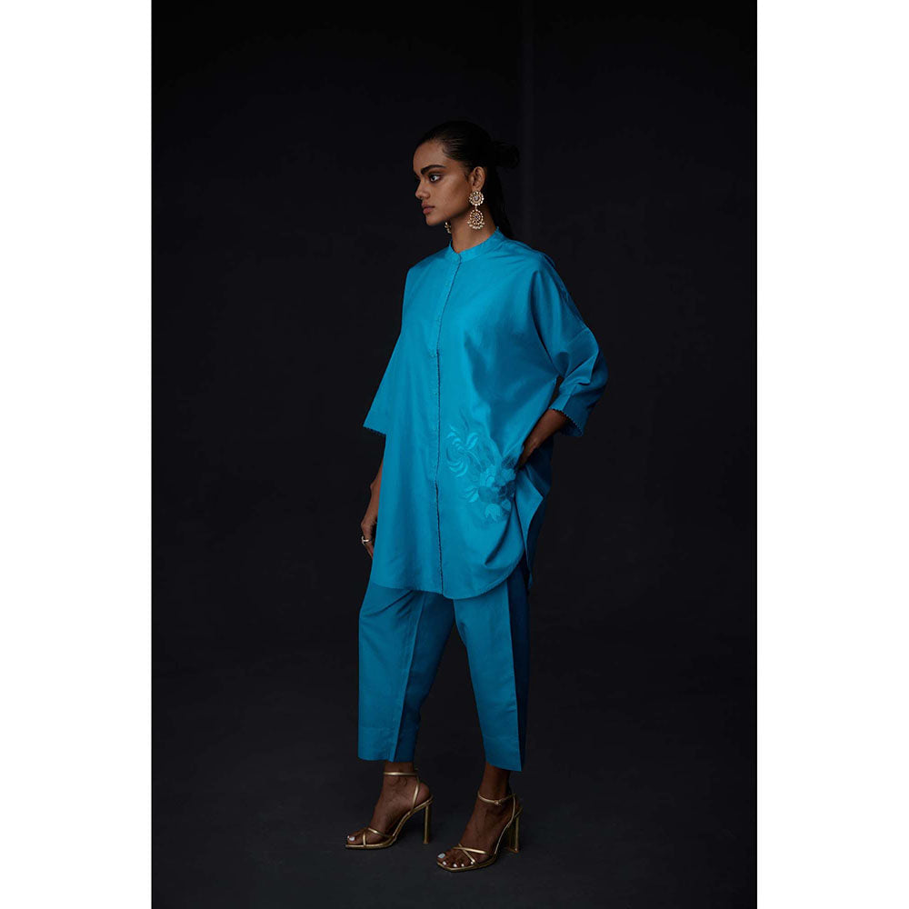 BRIH Turquoise Embroidered Tunic with Pant (Set of 2)
