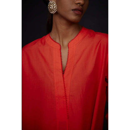 BRIH Scarlet Red Embroidered Kurta with Pant (Set of 2)