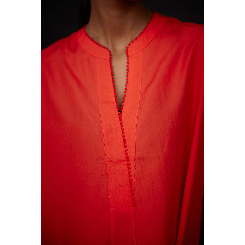 BRIH Scarlet Red Embroidered Kurta with Pant (Set of 2)