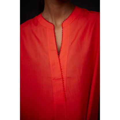 BRIH Scarlet Red Embroidered Kurta with Pant (Set of 2)