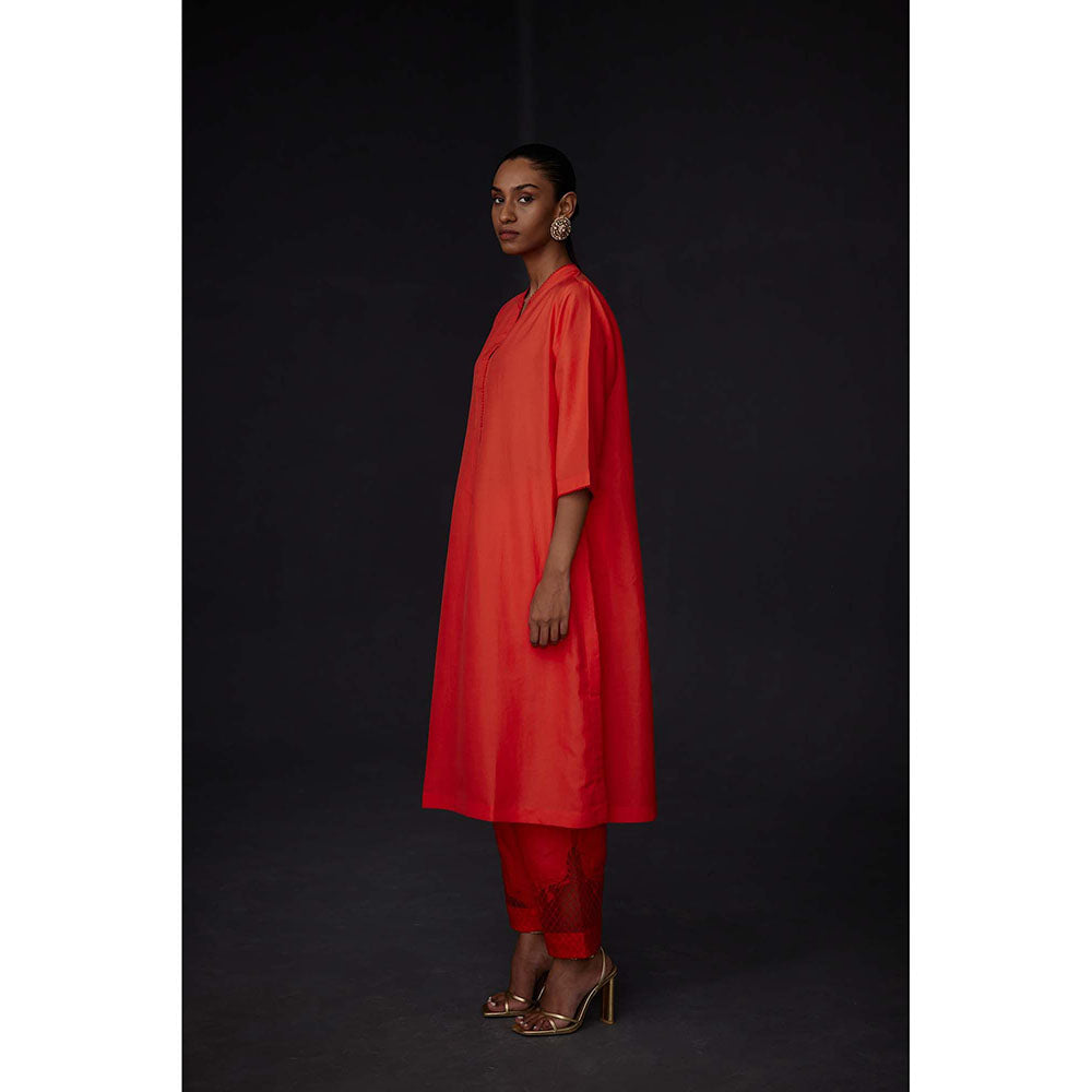 BRIH Scarlet Red Embroidered Kurta with Pant (Set of 2)