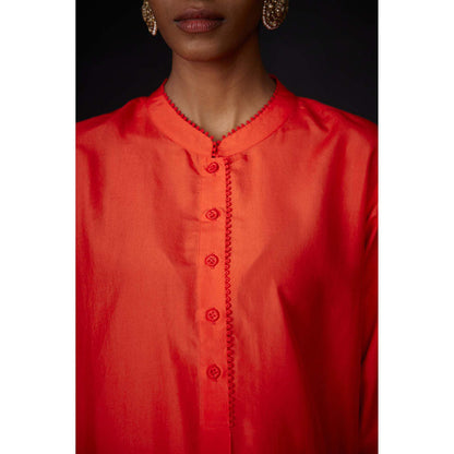 BRIH Scarlet Orange Embroidered Kurta with Pant (Set of 2)