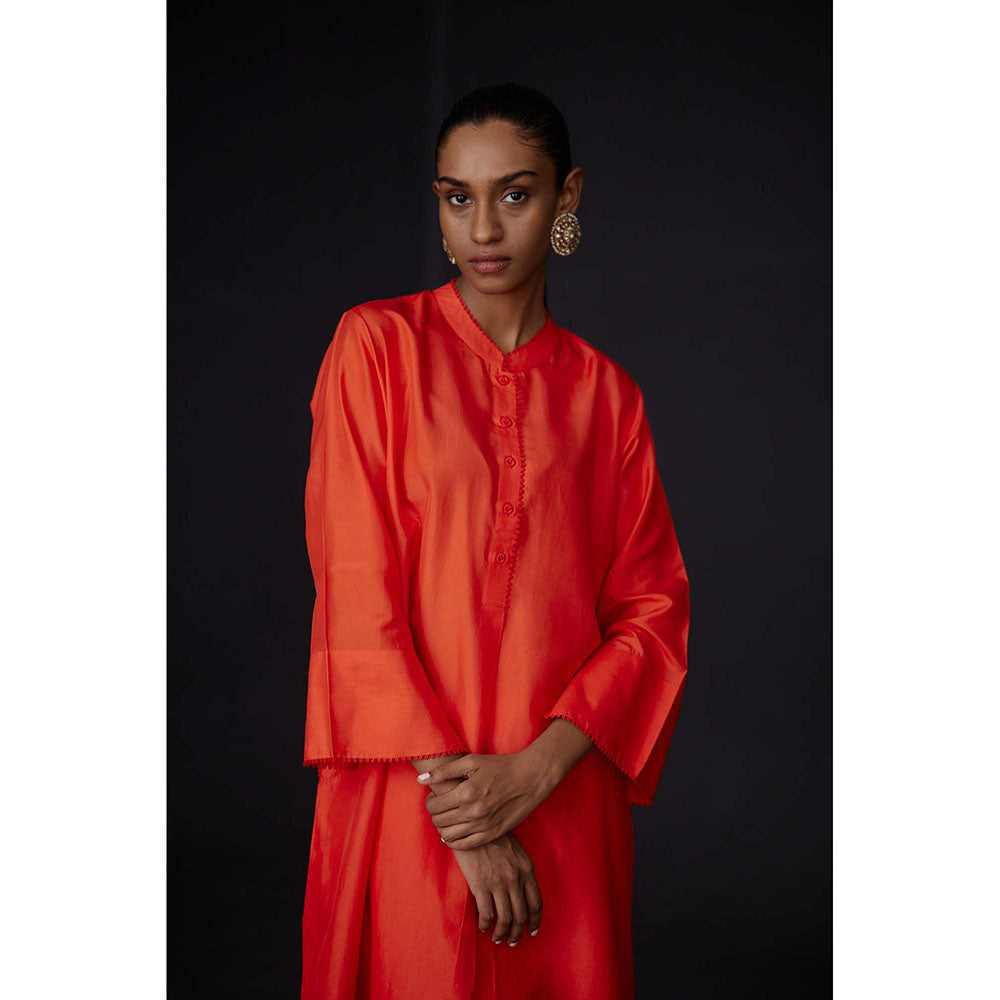 BRIH Scarlet Orange Embroidered Kurta with Pant (Set of 2)