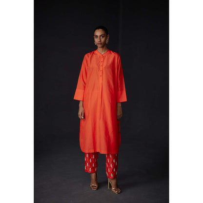 BRIH Scarlet Orange Embroidered Kurta with Pant (Set of 2)