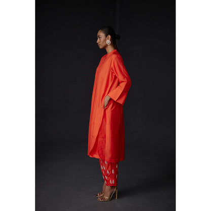 BRIH Scarlet Orange Embroidered Kurta with Pant (Set of 2)
