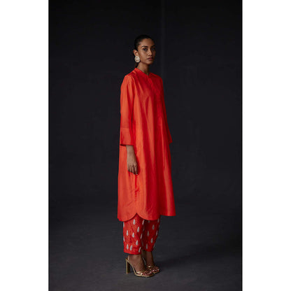 BRIH Scarlet Orange Embroidered Kurta with Pant (Set of 2)