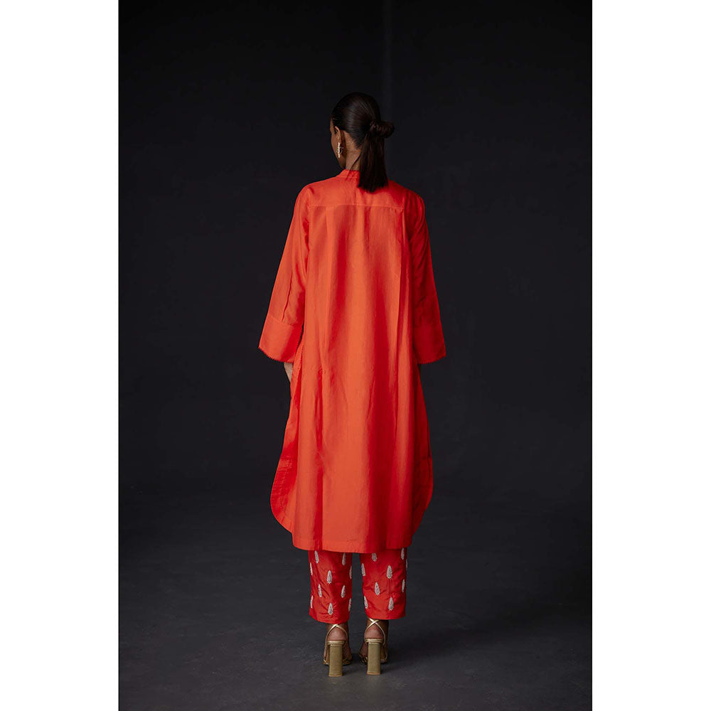 BRIH Scarlet Orange Embroidered Kurta with Pant (Set of 2)
