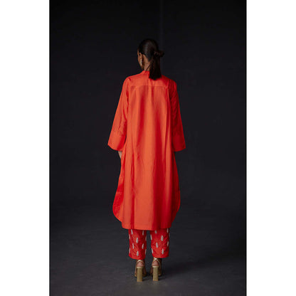BRIH Scarlet Orange Embroidered Kurta with Pant (Set of 2)