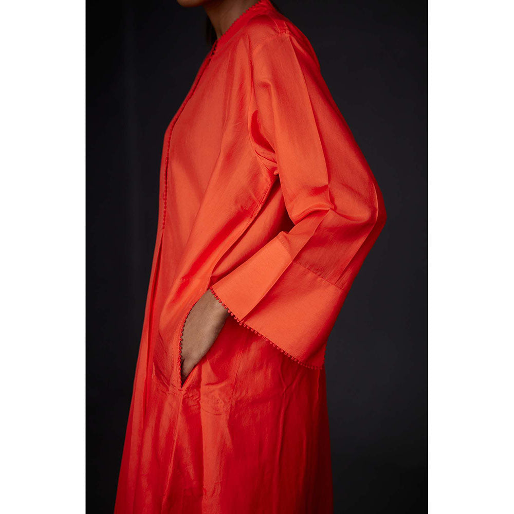 BRIH Scarlet Orange Embroidered Kurta with Pant (Set of 2)