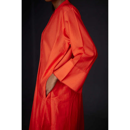 BRIH Scarlet Orange Embroidered Kurta with Pant (Set of 2)