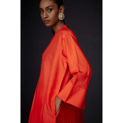 BRIH Scarlet Orange Embroidered Kurta with Pant (Set of 2)