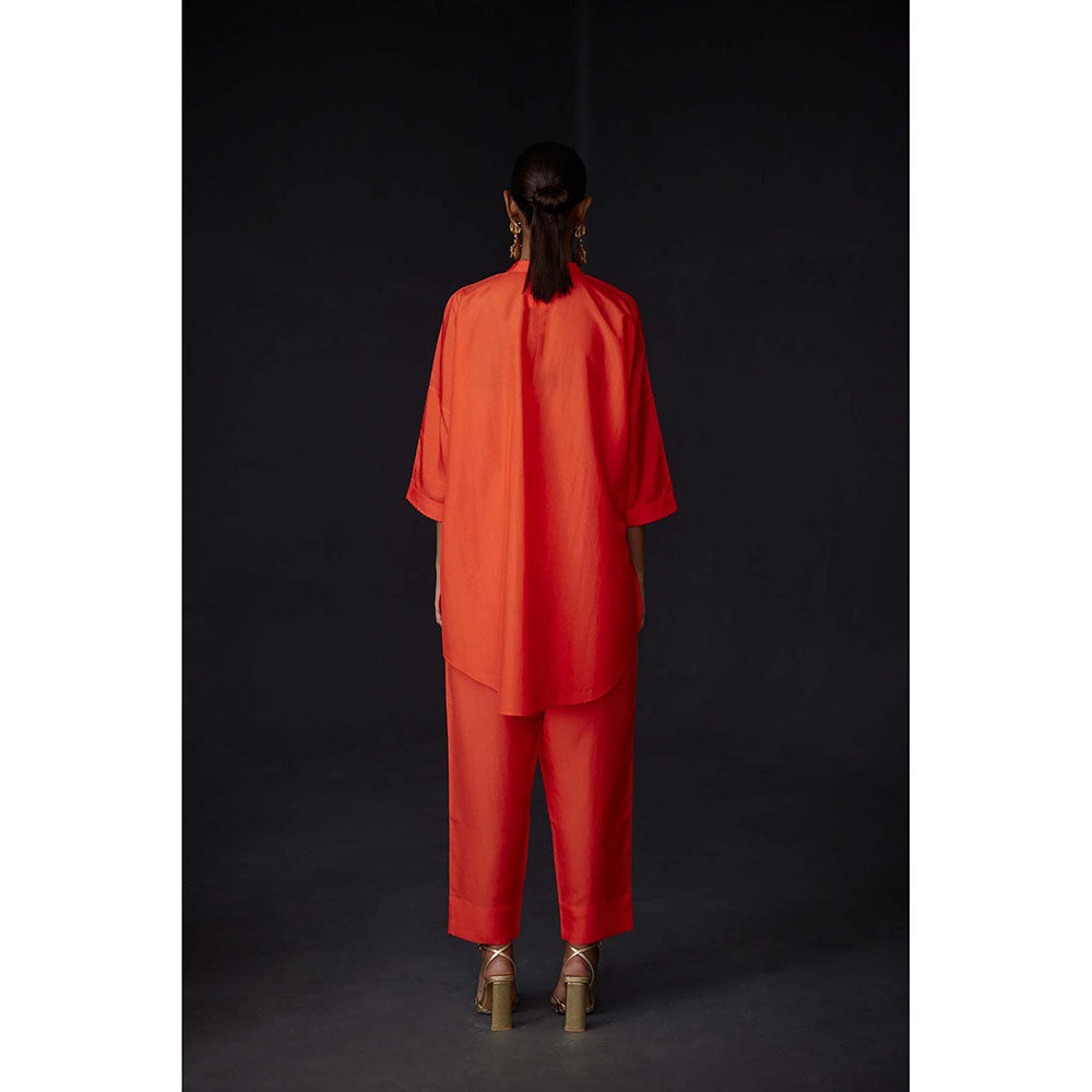 BRIH Scarlet Orange Embroidered Tunic with Pant (Set of 2)