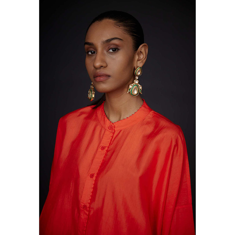 BRIH Scarlet Orange Embroidered Tunic with Pant (Set of 2)