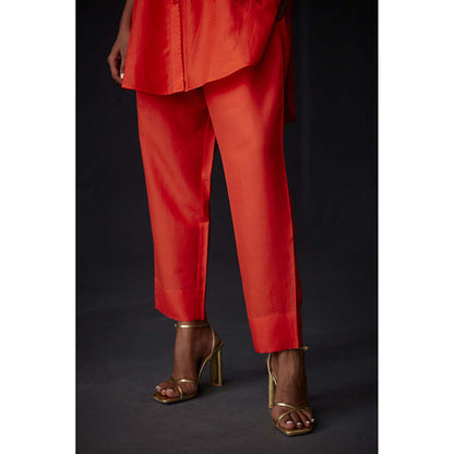 BRIH Scarlet Orange Embroidered Tunic with Pant (Set of 2)