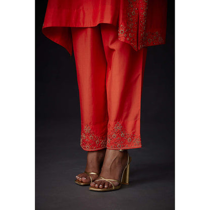 BRIH Scarlet Red Embroidered Kurta with Pant (Set of 2)