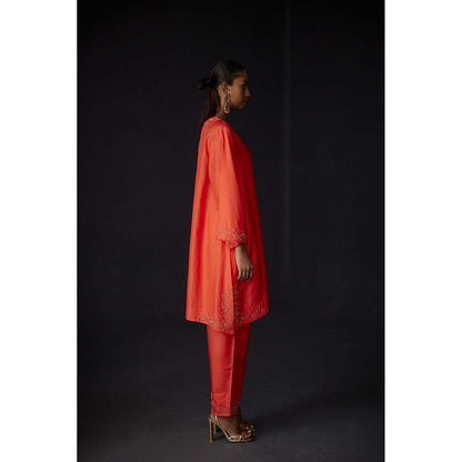 BRIH Scarlet Red Embroidered Kurta with Pant (Set of 2)