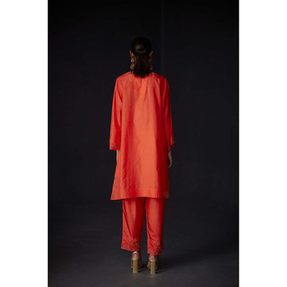 BRIH Scarlet Red Embroidered Kurta with Pant (Set of 2)