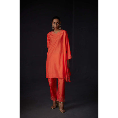 BRIH Scarlet Red Embroidered Kurta with Pant (Set of 2)