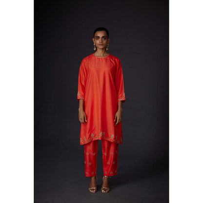 BRIH Scarlet Red Embroidered Kurta with Pant (Set of 2)