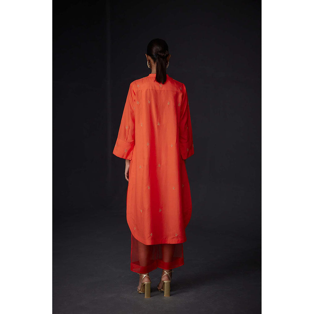 BRIH Scarlet Orange Embroidered Kurta with Pant (Set of 2)