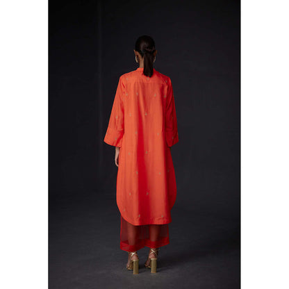 BRIH Scarlet Orange Embroidered Kurta with Pant (Set of 2)