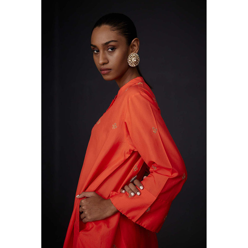 BRIH Scarlet Orange Embroidered Kurta with Pant (Set of 2)