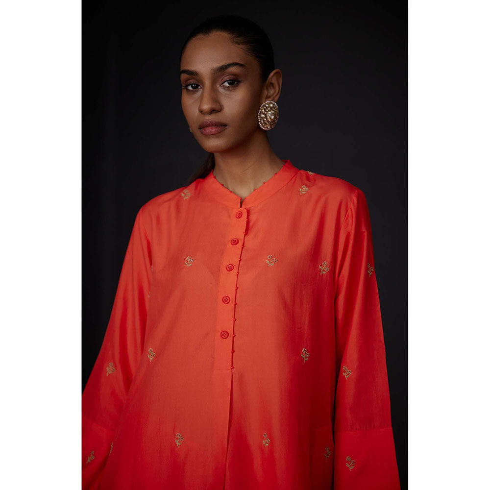 BRIH Scarlet Orange Embroidered Kurta with Pant (Set of 2)