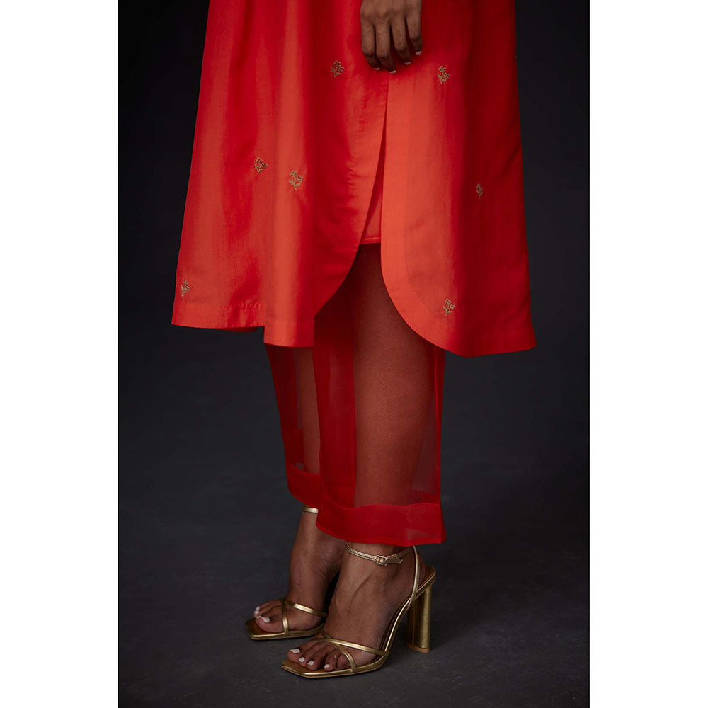BRIH Scarlet Orange Embroidered Kurta with Pant (Set of 2)