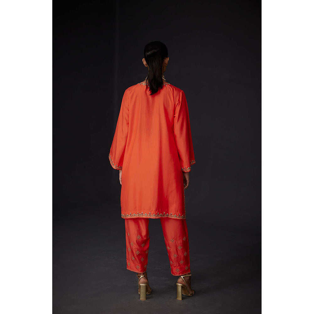 BRIH Scarlet Red Embroidered Kurta with Pant (Set of 2)