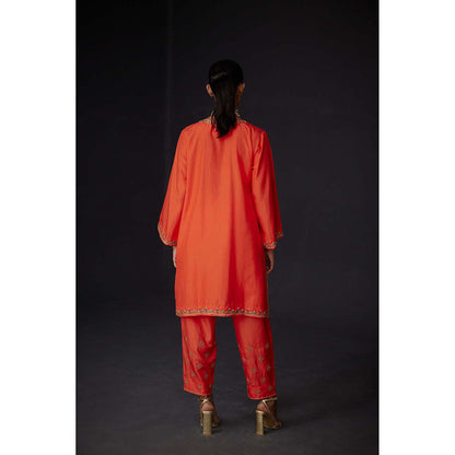 BRIH Scarlet Red Embroidered Kurta with Pant (Set of 2)