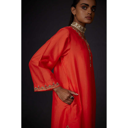 BRIH Scarlet Red Embroidered Kurta with Pant (Set of 2)