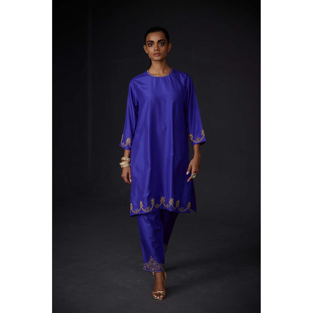 BRIH Persian Blue Embroidered Kurta with Pant (Set of 2)