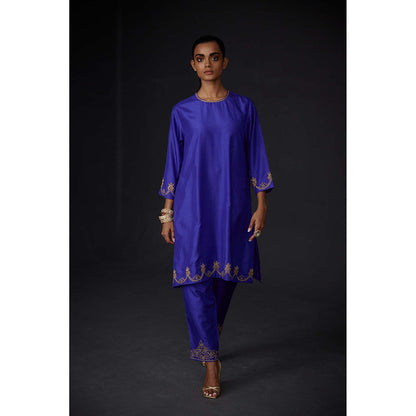 BRIH Persian Blue Embroidered Kurta with Pant (Set of 2)