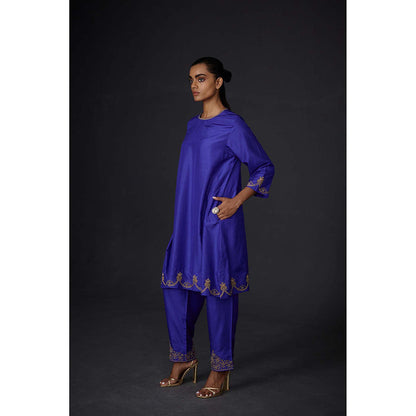 BRIH Persian Blue Embroidered Kurta with Pant (Set of 2)