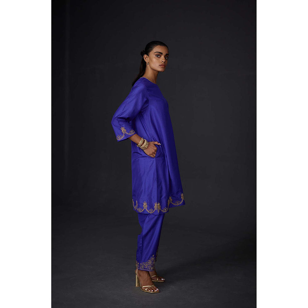 BRIH Persian Blue Embroidered Kurta with Pant (Set of 2)