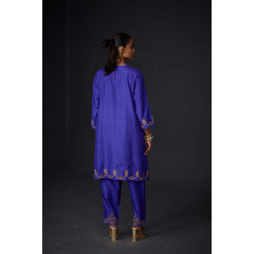 BRIH Persian Blue Embroidered Kurta with Pant (Set of 2)