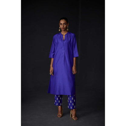BRIH Persian Blue Embroidered Kurta with Pant (Set of 2)
