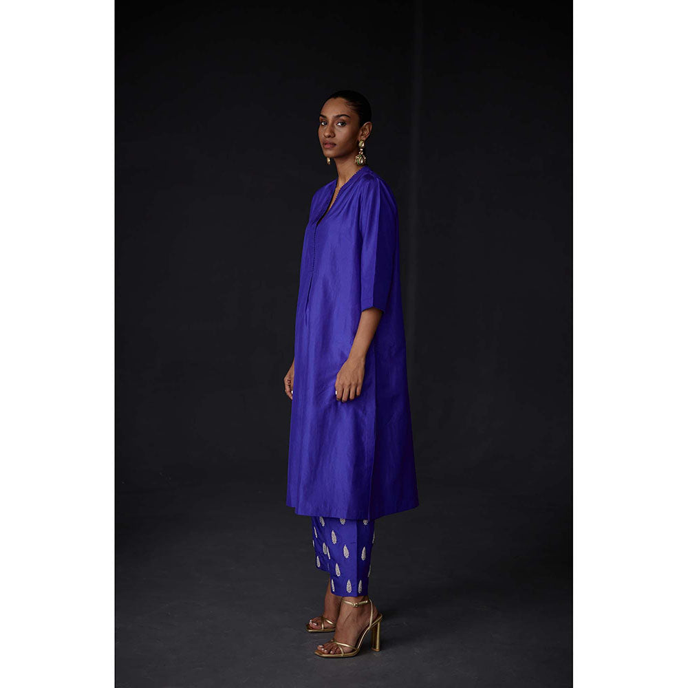 BRIH Persian Blue Embroidered Kurta with Pant (Set of 2)