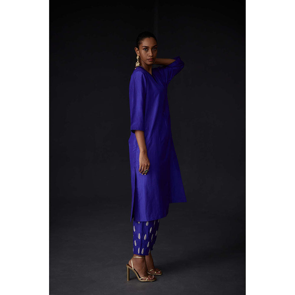 BRIH Persian Blue Embroidered Kurta with Pant (Set of 2)