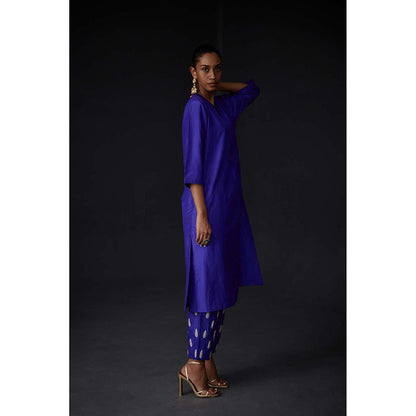 BRIH Persian Blue Embroidered Kurta with Pant (Set of 2)