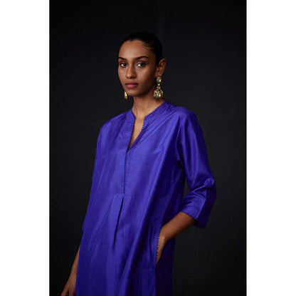 BRIH Persian Blue Embroidered Kurta with Pant (Set of 2)