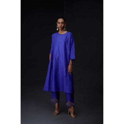 BRIH Persian Blue Embroidered Kurta with Pant (Set of 2)