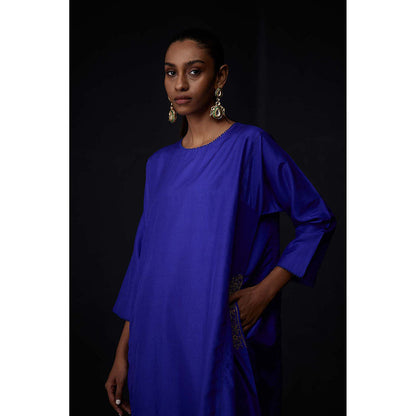 BRIH Persian Blue Embroidered Kurta with Pant (Set of 2)