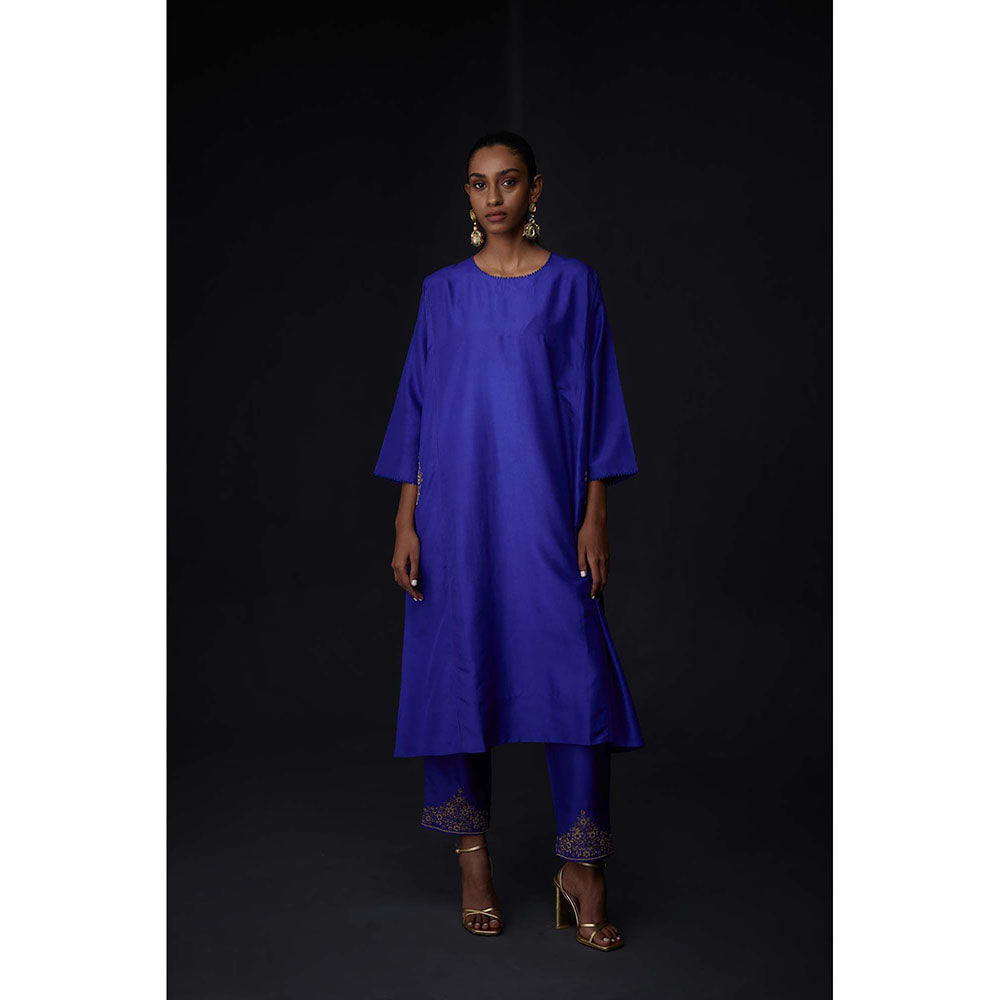 BRIH Persian Blue Embroidered Kurta with Pant (Set of 2)