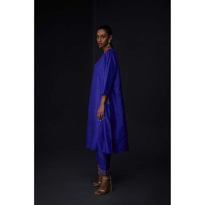 BRIH Persian Blue Embroidered Kurta with Pant (Set of 2)