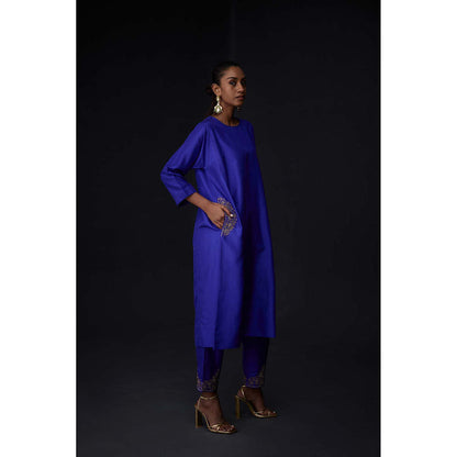 BRIH Persian Blue Embroidered Kurta with Pant (Set of 2)