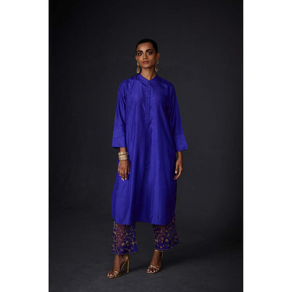 BRIH Persian Blue Embroidered Kurta with Pant (Set of 2)